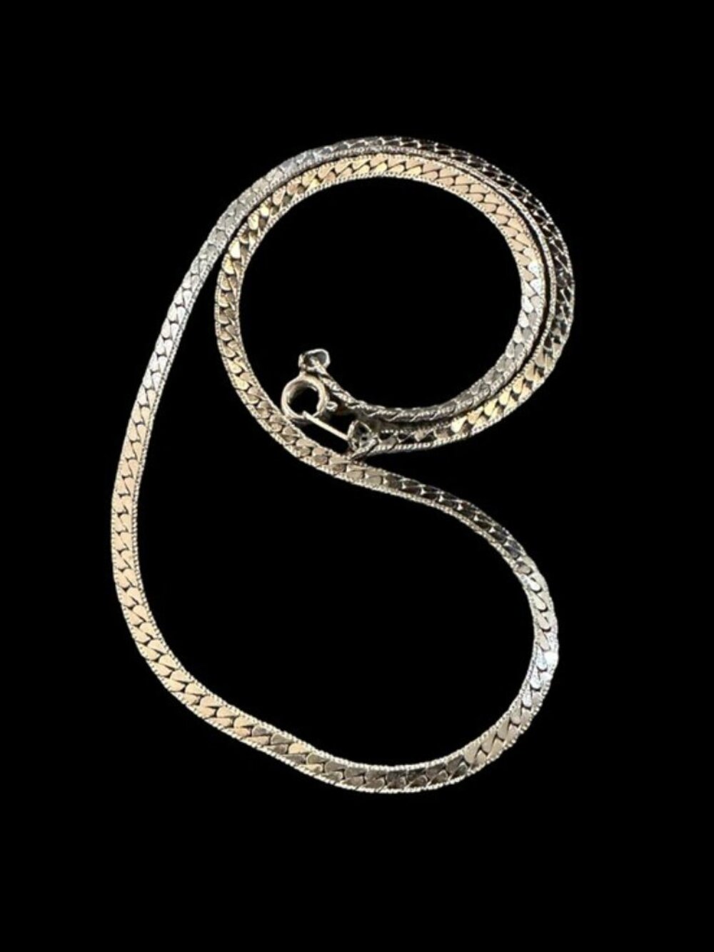 Vintage Silver-Tone Snake Chain Necklace With C-Clasp - 15.5 Inches - Picture 3 of 6